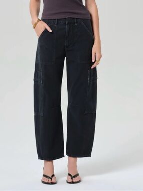 Citizens of Humanity Marcelle Low Rise Barrel Cargo Pants in Washed Black